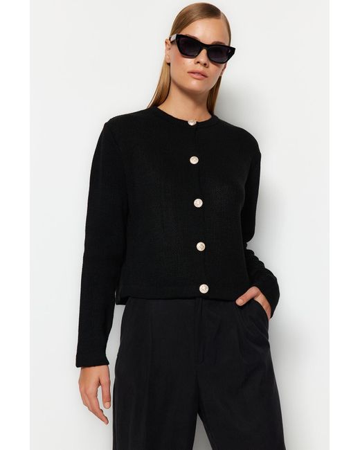 Trendyol Black Strick-Cardigan – Jacken-Look, Basic-Modell Für Damen