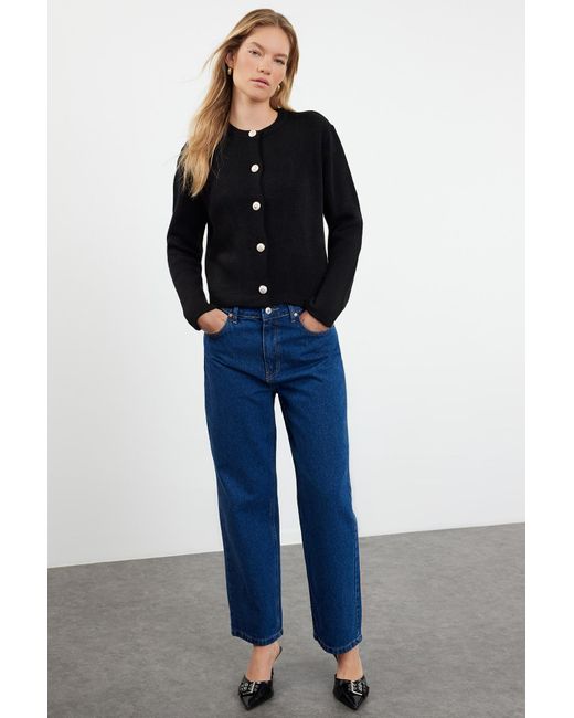 Trendyol Black Strick-Cardigan – Jacken-Look, Basic-Modell Für Damen