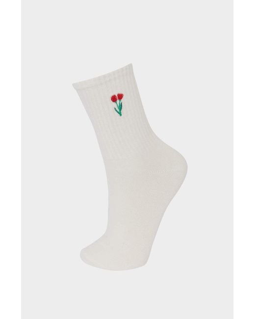 Defacto White 3-Teilige Lange Baumwollsocken Für Mädchen E6276A8Ns Für Damen