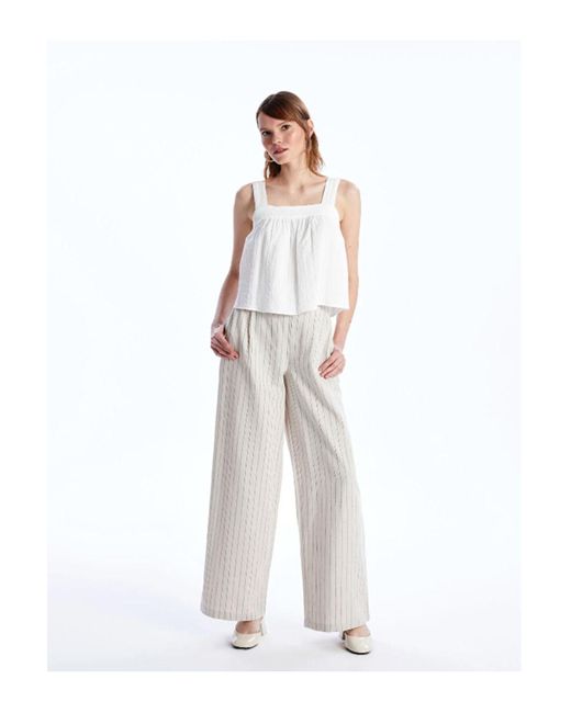 LC Waikiki White Lcw Vision Bequeme Passform Gestreifte Leinen-Mischung Hose Für Damen