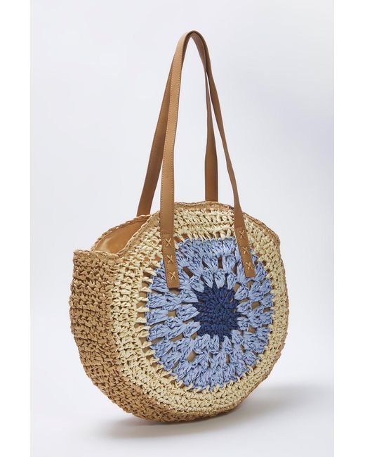 Trendyol Blue Mehrfarbige, Handgestrickte Stroh-Umhängetasche Mit Farbblock Für Damen