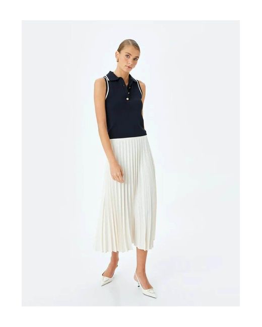 Koton White Crepe Stoff Standard Taille Midi Länge Faltenrock Für Damen