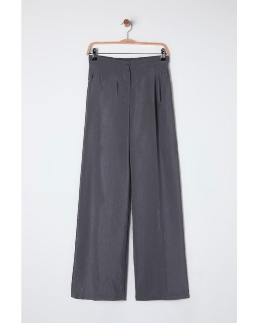 Trendyol Blue Anthrazitfarbene Modal-Hose Mit Weichem Griff Und Weitem Bein Für Damen