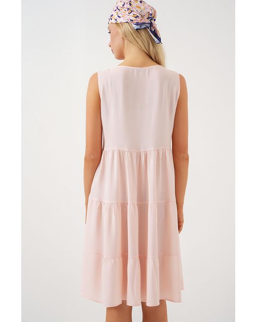 Bigdart Pink Zero Sleeve Button Short Dress 2571 Puder Für Damen