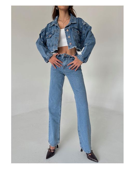Laluvia Blue Hellblaue, Schneegewaschene Palazzo-Jeans Mit Weitem Bein Für Damen