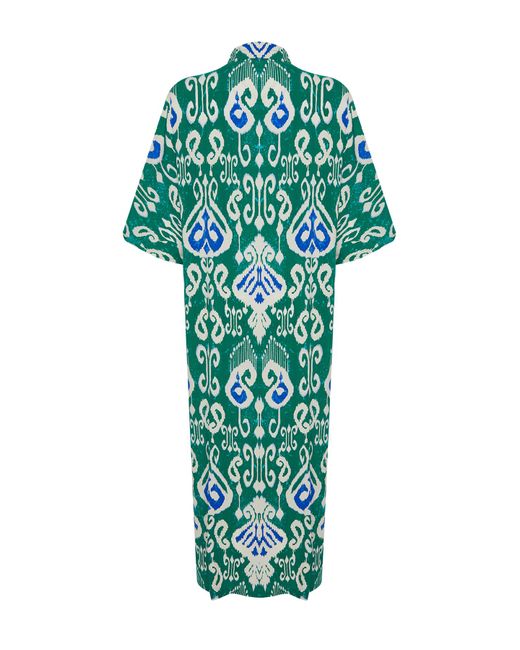 Trendyol Blue Midi-strandkleid aus gewebtem stoff mit weitem schnitt und ethnischem muster