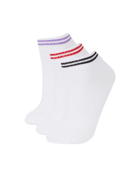 Defacto White 3-Teilige Baumwollstiefel Socken E2097Axns Für Damen