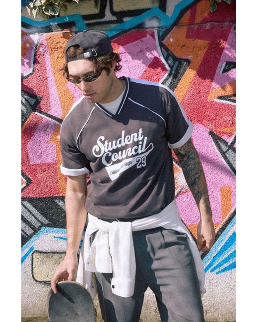 Trendyol Anthrazitfarbenes, Übergroßes Baumwoll-T-Shirt Mit College-Print – Für Herren in Gray für Herren