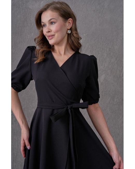 Lovebox Pink Schwarzes, Zweireihiges Midikleid Mit Ausschnitt – Asymmetrisch Geschnittenes, Ausgestelltes Kleid Mit Gürtel 410 Für Damen