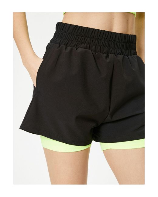 Koton White Strumpfhosen Shorts Mini Hohe Taille Farbblock Slim Fit Für Damen