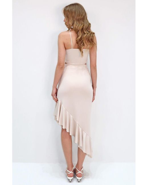 Trend Alaçatı Stili Natural Weißer Asymmetrisch Geschnittener Rock, Scuba-Stoff Für Damen
