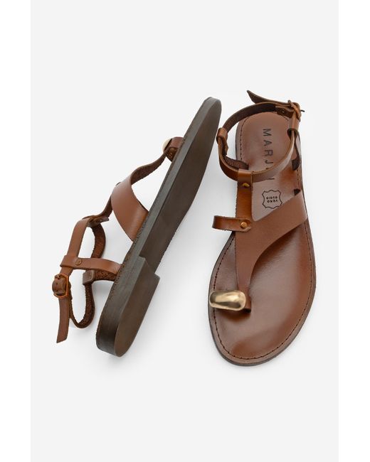 Marjin Brown Sandalen Aus Echtem Leder Mit Schnalle, Lässig, Mit Riemen Hinten, Hellbraun Für Damen