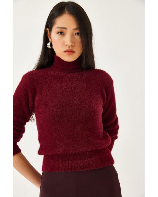 Bianco Lucci Red Weicher Strickpullover Mit Rollkragenpullover Für Damen
