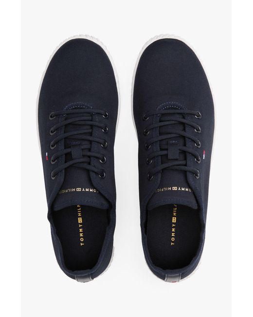 Tommy Hilfiger Blue Canvas-Sneaker Mit Flag-Stickerei