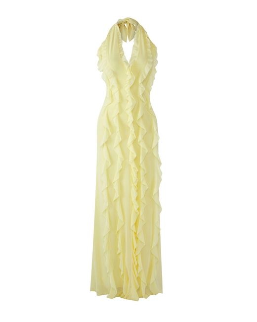 Trendyol Metallic Hellgelbes, Mit Rüschen Gefüttertes Tüll-Abendkleid