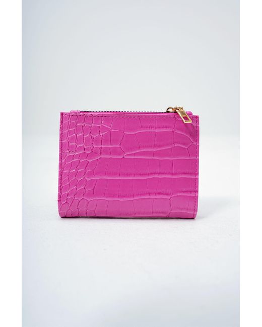 Trend Alaçatı Stili Pink Geldbörse Aus Fuchsiafarbenem Kunstleder Mit Kroko-Muster, Papier- Und Münzfach, Kartenetui Für Damen