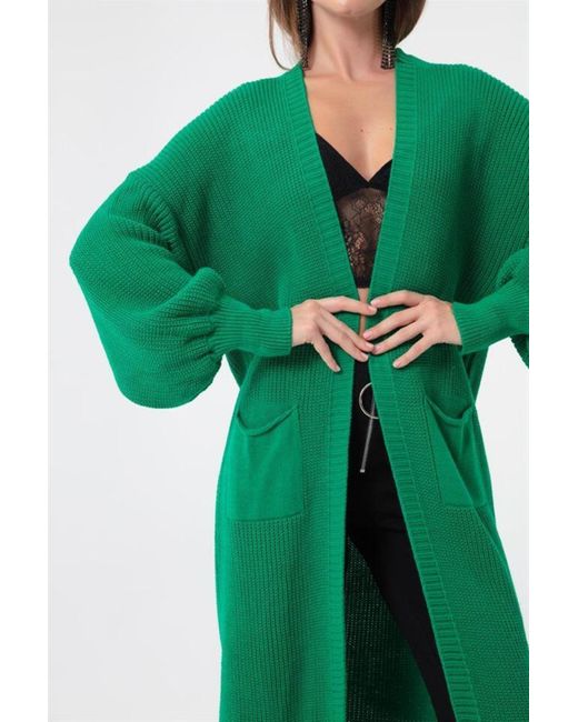 LAFABA Green Hellgrüner Langer Cardigan Mit Ballonärmeln Für Damen