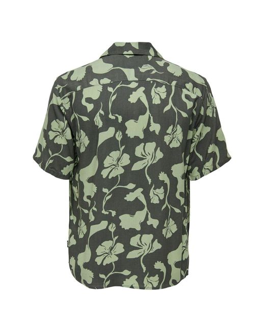 Only & Sons Freizeithemd normal geschnitten resort kragen hemd in Green für Herren