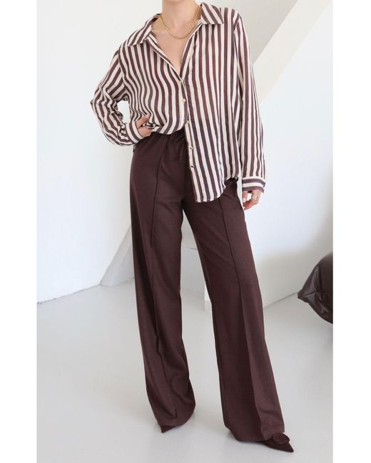 Laluvia Gray Braune Polyviscon-Hose Mit Elastischem Bund Und Vordernähten – 50741 Für Damen