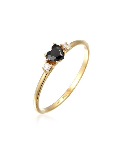 Elli Jewelry Multicolor Ring solitär herz zirkonia schwarz 925 sterling silber