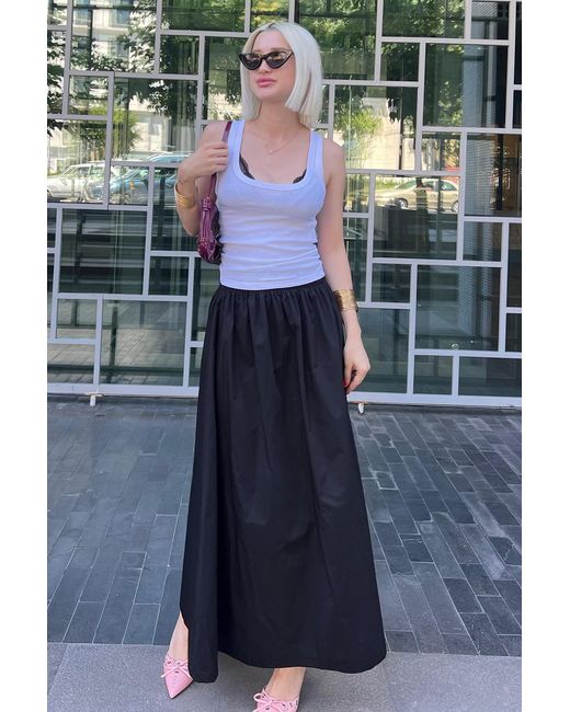 Madmext Blue Schwarzer Basic Midi-Schlitzrock Modell Für Damen