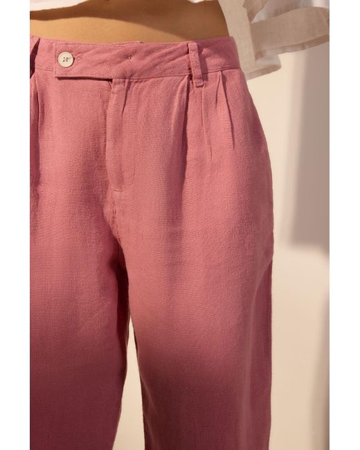 Trendyol Pink Hose Mit Hoher Taille, Dusty Rose, 100 Leinen, Plissiert, Mit Weitem Bein – Für Damen