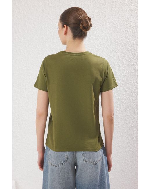 Trendyol Green Khaki-Mint 2Er-Pack – Rundhalsausschnitt, 100 Baumwolle, Normale Passform, T-Shirt Für Damen