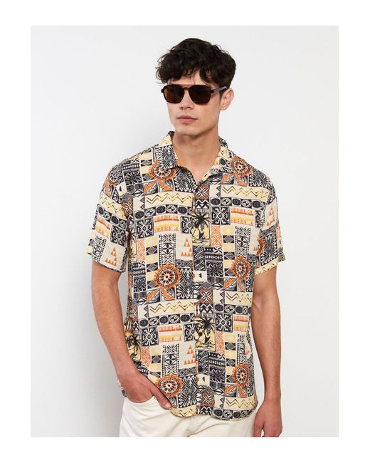 LC Waikiki Viskose-Gemustertes Hemd – Reguläre Passform, Kurze Ärmel Für Herren in White für Herren