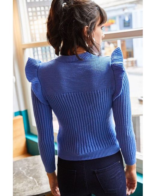 Olalook Blue Sweatshirt Aus Dickem Strick Mit Rüschenärmeln, Für Damen