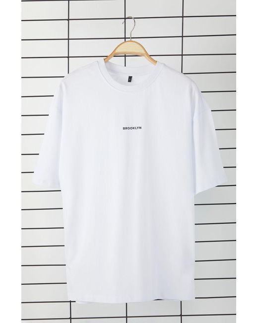 Trendyol Weißes Oversize/Wide Cut T-Shirt Aus 100 Baumwolle Mit Brooklyn-Print Für Herren in Black für Herren
