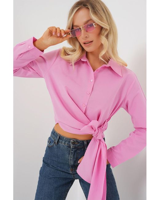 Bigdart Pink Langarmhemd Zum Binden 20325 – Rosa Für Damen