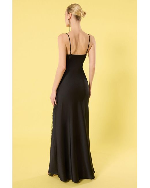 Trendyol Yellow Schwarzes, Gerades, Gerades Spitzen-Maxi-Abendkleid Aus Gewebtem Satin Und Heimkehrkleid Für Damen