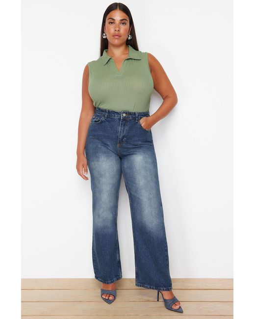 Trendyol Blue E jeanshose mit hoher taille und weitem bein