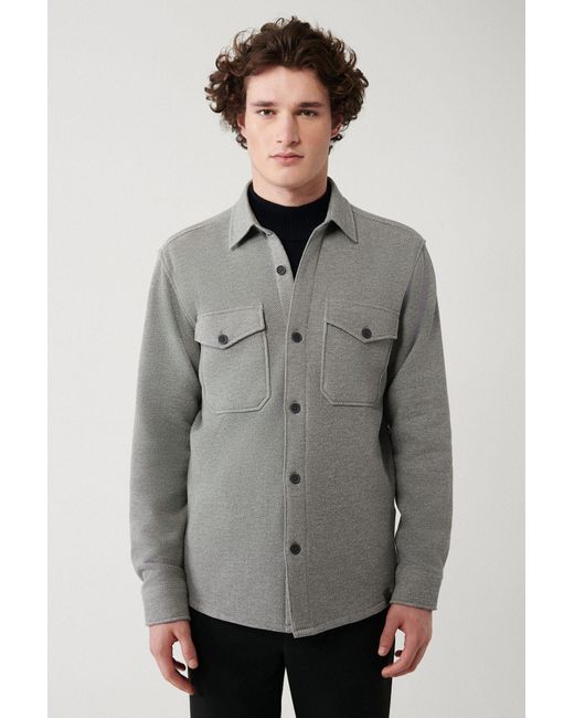AVVA Graues Hemd Mit Klassischem Kragen, Diagonaler Doppeltasche, Kappe, Baumwolljacke, A32Y2176 Für Herren in Gray für Herren
