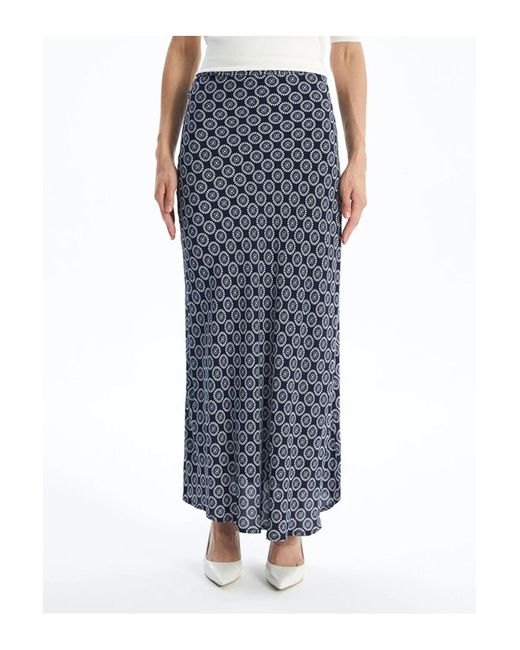 LC Waikiki Blue Lcw Modest Gemusterter Ausgestellter Rock Mit Standard-Passform Für Damen