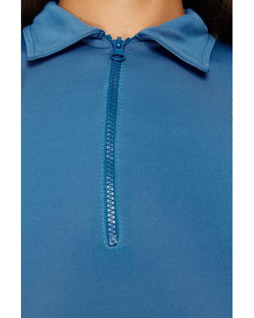 Trendyol Blue Indigo taillierter/taillierter kragen mit reißverschluss, flexibler strickbody mit druckknöpfen
