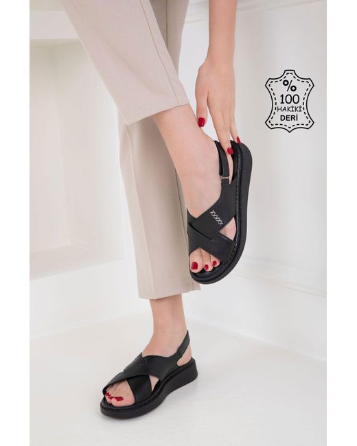 Soho Black Schwarze Sandalen Aus Echtem Leder Für Damen
