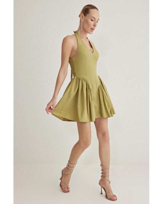 Trendyol Yellow Grünes, Gewebtes Popeline-Kleid Mit A-Ausschnitt Für Damen