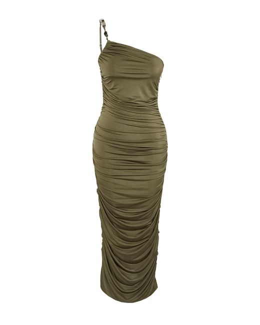 Trendyol Green Zeynep tosun design farbenes gestricktes abendkleid mit accessoire-detail