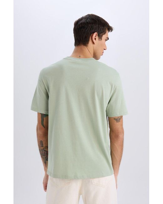 Defacto 100 Baumwolle Neues Basic-T-Shirt Mit Rundhalsausschnitt Und Normaler Passform, Einfarbig, Kurzärmelig V7699Az25Sp Für Herren in Green für Herren