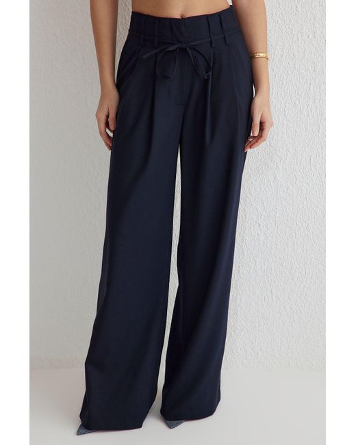 Trendyol Blue Marineblaue, Gewebte Hose Mit Weitem Bein Und Gürtel – Für Damen