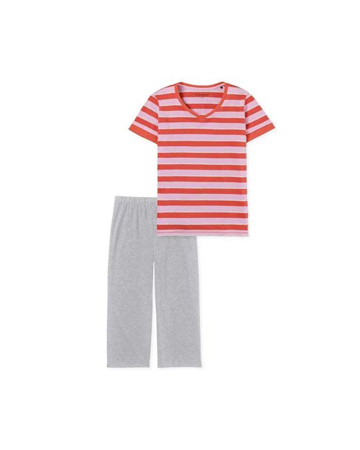 Schiesser Red Schlafanzug-set nachtwäsche, 3/4-kurzarm, pyjama, muster, baumwolle