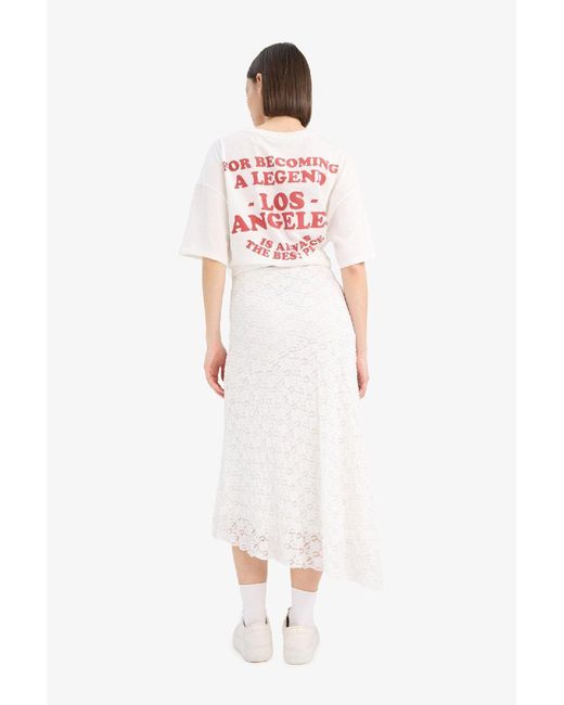 Defacto White Coool A-Linie Midi-Rock Mit Normaler Taille Und Gekämmtem Baumwollfutter Und Spitze E7655Ax25Sp Für Damen