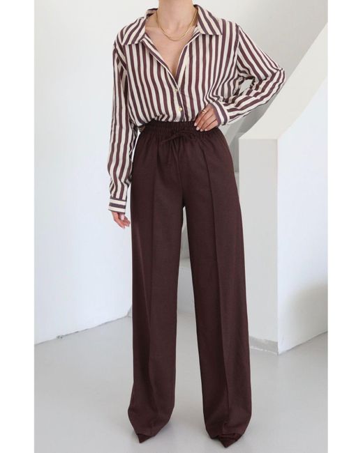 Laluvia Gray Braune Polyviscon-Hose Mit Elastischem Bund Und Vordernähten – 50741 Für Damen
