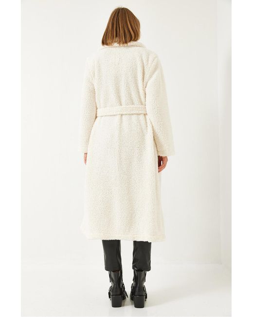 Bianco Lucci Natural Geknöpfter, Gefütterter Teddy-Mantel Mit Gürtel 938127 Für Damen