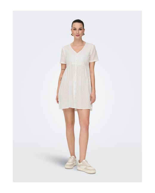 Jdy White Kleid Normal Geschnitten V-Ausschnitt Voluminöser Armschnitt Midikleid Für Damen