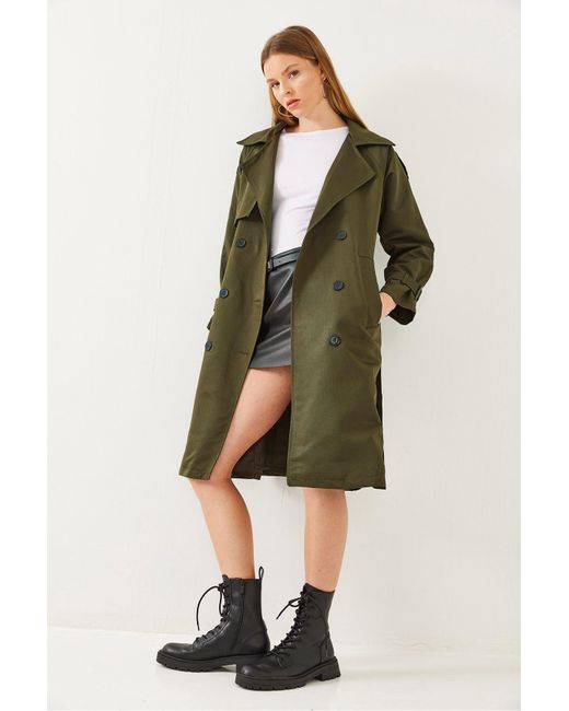 Bianco Lucci Green Trenchcoat Mit Aller-Detail Vorne, Zweireihig, 8118 Für Damen