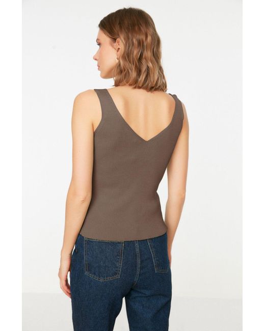 Trendyol Blue Nerzfarbene Bluse Mit V-Ausschnitt Und Trägern Für Damen