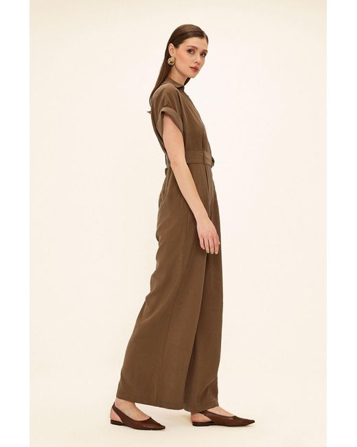 Olcay Natural Kurzärmliger Overall Aus Modal Mit Gürtel Für Damen