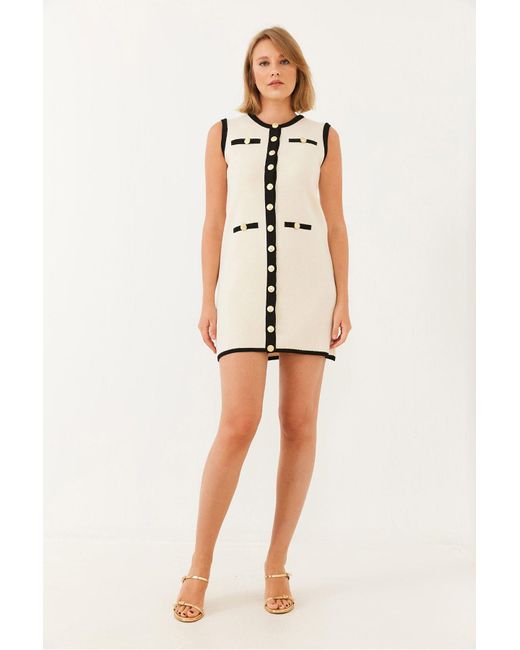 Bianco Lucci Natural Nullärmeliges Strick-Minikleid Mit Knopf- Und Taschendetail Für Damen